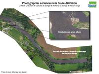 Ce barrage était situé à cheval sur les commune de Saint-Rémy-sur-Orne et de Clécy (14). Les clichés très haute résolution (1 pixel = 5 cm sur le terrain) ont été réalisés pendant les travaux, en hélicoptère par la société 'L'Europe vue du ciel' dans le cadre d'une mission sur plusieurs ouvrages commandée par la CATER de Basse-Normandie. Cette campagne de photos aérienne a été mise en œuvre au mois d'août 2012 du barrage de Maison-Rouge au barrage de l'Enfernay sur l'Orne, ainsi que sur le barrage de Pontécoulant (14) sur la Druance. Ces photos de très grande qualité contribueront, à terme, a évaluer l'évolution du lit mineur des cours d'eau après travaux, au fil du temps. Cette campagne de prises de vue a été financée par l'Agence de l'Eau Seine-Normandie.